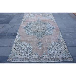 Alfombra de lana turca Vintage Beige azul 5x8ft área grande estilo bohemio Patchwork rectángulo pasillo diseño látex respaldado para decoración de habitación - Product Image 1
