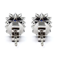 Boucles d'oreilles clous en or blanc massif 18 carats de haute qualité, design vintage, diamants et saphirs véritables, pour cadeau d'anniversaire de mariage