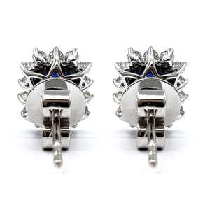 Boucles d'oreilles clous en or blanc massif 18 carats de haute qualité, design vintage, diamants et saphirs véritables, pour cadeau d'anniversaire de mariage - Product Image 3