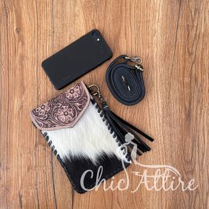 Nouveau sac de téléphone intelligent en cuir de vachette à bandoulière pour femmes en cuir véritable doublure en Nylon imprimé Style de mode occidentale - Product Image 1