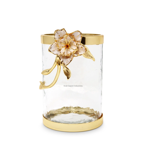 Luxury Golden Flower Brass & <b>Glass</b> Round Canister for Home Kitchen Household Storage Jars Tea and Coffee <b>Container</b> - Product Image 4