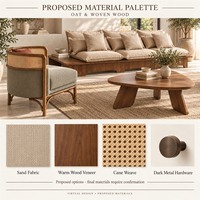 Ensemble de meubles personnalisés pour toute la maison : canapé en tissu, chaises en rotin, table à manger en placage de bois, lit rembourré pour chambre et salon