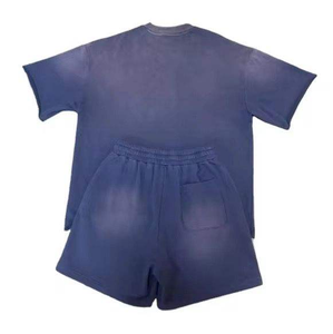 Ensemble de shorts en coton bleu marine unisexe, t-shirt surdimensionné et shorts, tenue deux pièces, streetwear d'été - Product Image 2