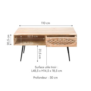 Table basse moderne en bois de manguier sculpté CNC et en fer, écologique, durable, meubles de bureau à domicile - Product Image 4
