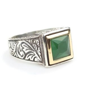 925 Sterling <b>Silver</b> Men's <b>Ring</b> Square <b>Emerald</b> Cut Turquoise Gemstone Bezel Setting IGI Certified Fine Jewelry for Everyday Wear - Product Image 2