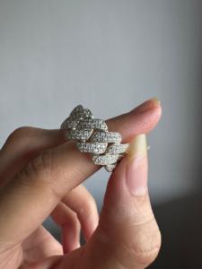 925 Solid Silver Wedding <b>Ring</b> 10mm Original Moissanite Diamond Monaco Cuban Link <b>Ring</b> in Platinum Rhodium Plated for Women - Product Image 2