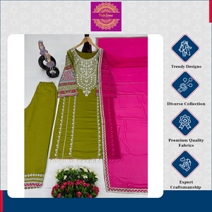 Traje de Alta Calidad para Mujer con Kurti de Seda Vichitra Bordada con Lentejuelas, Palazzo y Dupatta para Bodas y Ocasiones Especiales - Product Image 3