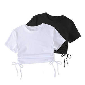 Camiseta Corta Ajustada de Manga Corta para Chicas, Venta al por Mayor, Personalizable, Sexy, Color Sólido, Verano, Ecológica para Mujer - Product Image 1