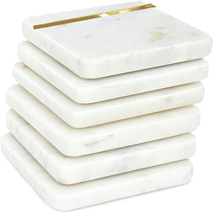 Wholesale High Quality Marble <b>Coaster</b> Set of 4 <b>White</b> Marble <b>Coaster</b> Set Round Natural <b>Coasters</b> with Gold Edges - Product Image 5
