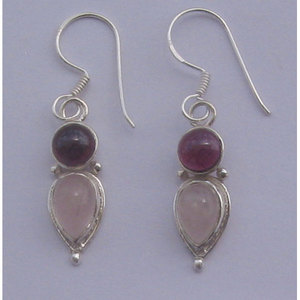 Shah Gems 925 Sterling Silver Crystal Earrings for Women Natural <b>Rose</b> <b>Quartz</b> and Garnet - Product Image 1