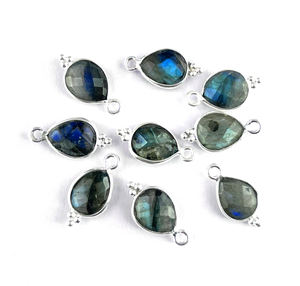 Pierres précieuses naturelles en Labradorite taille 10x8mm en forme de poire facetté en Vermeil d'or 925 en argent Sterling, ensemble de lunette fantaisie, pendentif breloques - Product Image 3
