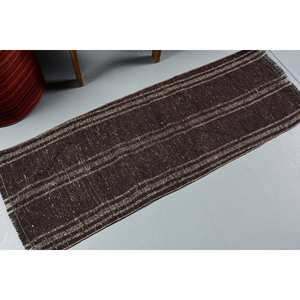 Alfombra rústica de lana a rayas marrón Beige 1,6X4,4 pies Patchwork para el hogar Sala de estar Rectángulo Diseño de pasillo Técnica de tejido de látex - Product Image 2