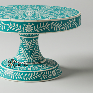 Support à gâteau rond en os bleu incrusté fait à la main, écologique, élégant, pour la maison et les événements - Product Image 4