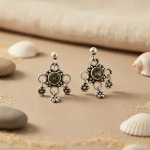 Boucles d'oreilles pendantes en argent 925 avec quartz fumé, plaqué or vintage, pour femmes, pour les mariages, idée cadeau en or blanc, perle, diamant - Product Image 3