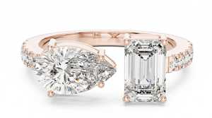 Asymmetric Pear Cut and <b>Emerald</b> Cut Diamonds <b>Ring</b> with Round Diamonds Luxury Engagement <b>Ring</b> for Women Lab Grown Diamonds - Product Image 1