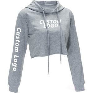 Sudadera corta de gimnasio de poliéster/algodón para hombre al por mayor, chándal de invierno de manga larga con logotipo personalizado, Sudadera con capucha recortada de color sólido - Product Image 3