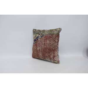 Almohada de retazos Kantha de lana Beige, diseño bohemio rústico de 16x16 pulgadas con patrón Floral bordado Vintage para el hogar o el sofá - Product Image 4