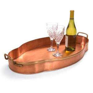 Ensemble de 2 plateaux décoratifs en cuivre antique rustique, ovales, avec poignées, pour la décoration de table et l'affichage de buffet d'hôtel - Product Image 2