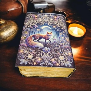 Diario de cuero hecho a mano Vintage de zorro grande de 400 páginas, diario de grasa, libro de hechizos en blanco de sombras, regalos de Navidad celestiales - Product Image 5