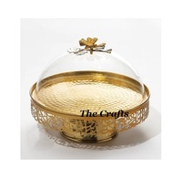 Support à gâteau au design magnifique, en fer, couleur beige, support à dessert au chocolat avec couvercle en verre, forme rectangulaire, plateau à gâteau
