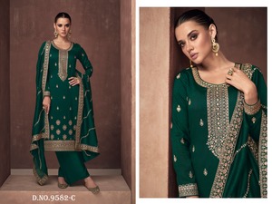 Venta al por mayor de seda de primera calidad pesada con el trabajo de secuencia de bordado y Em Bro Siquance trabajo Dupatta - Product Image 4