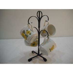 Tree Shape Vintage Iron Metal Mug Holder Stand With Curved Hooks Floral Design For Kitchen Countertop <b>Storage</b> Rack - Product Image 5