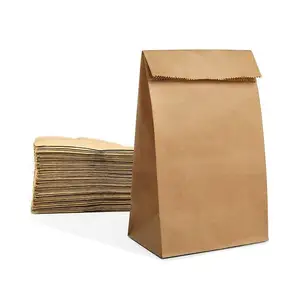 Premium Quality Takeaway Disposable Kraft Grocery Paper Bags Square Bottom Recyclable Paper Bags new for Grocery Shopping Use