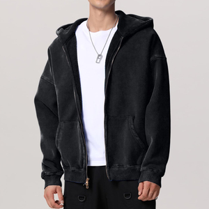 Sudaderas con capucha con cremallera de gran tamaño de lana de algodón en blanco liso con logotipo personalizado para Hombre Sudaderas con capucha de lavado ácido de lana lavada Vintage para hombre - Product Image 6