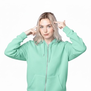 Sudadera con Capucha de Invierno para Mujer, con Cremallera, Tejida, con Logotipo Estampado en la Parte Delantera, 100% Algodón, Color Sólido, Casual, Mangas Murciélago, Ecológica, Marca Personalizada - Product Image 1