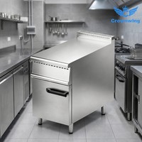 Peralatan Dapur Komersial: Meja Kerja Kompor Kombinasi Stainless Steel, Penggorengan, Panggangan, Penanak Mie, Wok Miring