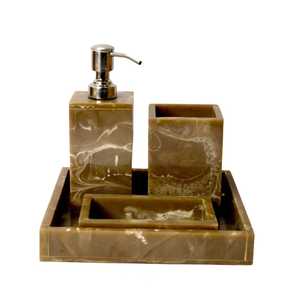 Juego de Baño Moderno de Cinco Piezas de Resina, Redondo, Ecológico e Impermeable, con Dispensador de Jabón, Portacepillos de Dientes y Bandeja - Product Image 4