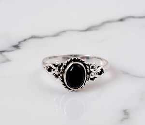 Black Onyx Natural Oval Cut Clear Oxidized Sterling <b>Silver</b> <b>Rope</b> Border Filigree Ring Vintage Style Luxury Jewelry Gift - Product Image 5