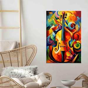 Impression sur toile abstraite vibrante avec motif de violoncelle - Décoration moderne pour salle de musique, encadrée - Product Image 1