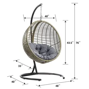 Outdoor Indoor Swing Chair With Cushions Aluminum Frame Patio Wicker Hanging Egg Chair With Stand