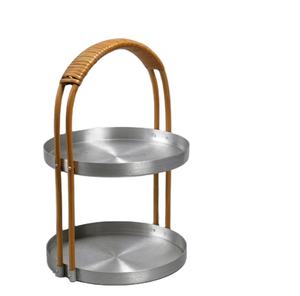 ที่วางเค้กทำจากสแตนเลส2ชั้นพร้อมที่จับหวายสำหรับตกแต่งบ้านบนโต๊ะ - Product Image 1