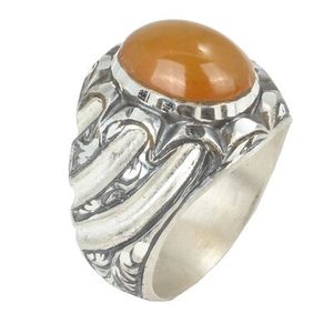 Bague pour homme en argent sterling 925, pierre d'ambre jaune ovale compressée, fabrication artisanale, sertissage clos, qualité supérieure, idée cadeau - Product Image 1