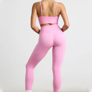 Ensemble de yoga solide pour femmes 2 pièces sans couture respirant écologique sport mode taille élastique Fitness ensemble de yoga personnalisable - Product Image 6