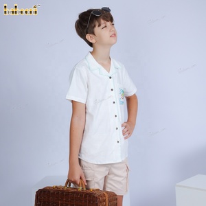Chemise en lin décontractée pour adolescents, col en V, manches courtes, respirante, séchage rapide, 100% lin, brodée, certifiée OEKO-TEX - Product Image 4