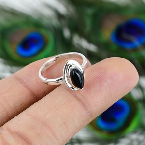 Niñas Simple Natural negro ónix sólido 925 plata esterlina piedra preciosa anillo hecho a mano joyería plata esterlina 925 sello anillo joyería - Product Image 2