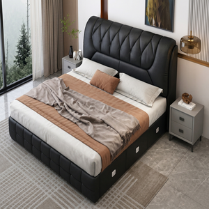 Base de Cama King Size Minimalista Italiana de Lujo, Tapizada en Cuero Nappa Mate, Plataforma Baja, Muebles para Recámara Principal - Product Image 2
