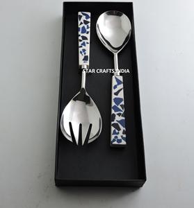 Juego de servidor de ensalada de acero inoxidable dorado con mango de diseño informal de resina blanca para juegos de ensalada de restaurante y Hotel - Product Image 6