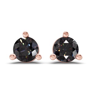Pendientes de Diamante Redondo Cultivado en Laboratorio, Color Negro Medianoche, 1 Ct Tw, Claridad VS, Tres Puntas, Oro de 14K, Borde Audaz, Para Ella - Product Image 2