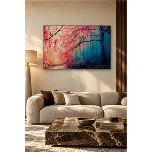 Impression sur toile de l'arbre Fida à feuilles rouges dans une forêt bleue brumeuse - Product Image 2