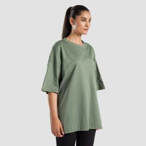 Camiseta de Algodón 100% Verde Oversize para Hombre, Diseño Liso con Estampado Serigrafiado, Modelo con Número Impreso, Tejido Jersey - Product Image 3