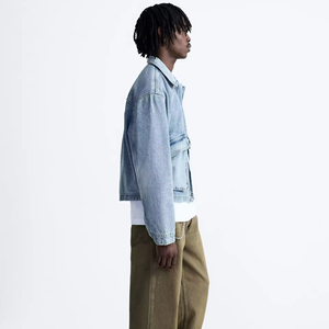 Chaqueta Vaquera de Mezclilla para Hombre, Diseño Personalizado OEM, Efecto Desgastado, Estilo Japonés, Chaqueta de Algodón, Talla Grande, Estilo Vintage - Product Image 2