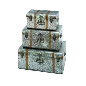 Set Of Three Different Sizes Storage Box Highest Quality Galvanized Trunk Box For Clothes Storage Box