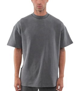 T-shirt pour homme en coton/fibre de bambou de haute qualité, délavé à l'acide, coupe ample et oversize, style décontracté - Product Image 6