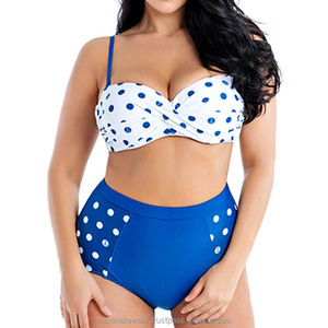 Maillot de bain grande taille pour femme avec logo personnalisé, taille haute, maillot de bain grande taille 4XL, bandeau à pois, bikini push-up, ensemble de maillot de bain - Product Image 3
