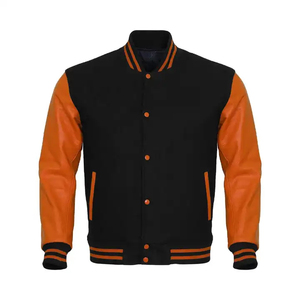 Veste noire en gros de haute qualité pour hommes avec manches en cuir veste de baseball à broderie personnalisée 2025 - Product Image 1