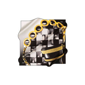 Luxury Designer Silk Scarf-Black and White Square Chain Pattern Long Length for Spring Summer Winter - Product Image 2